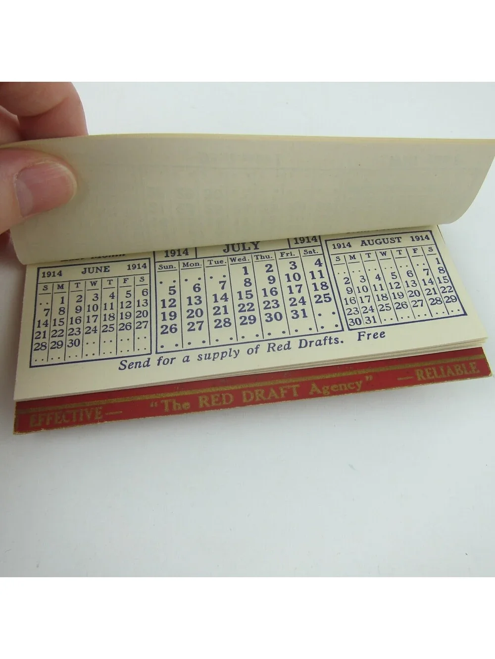 Antique 1914 Calendar Pad K. & M. Red Drafts Agency Debt Collection 4.75 x 2.5